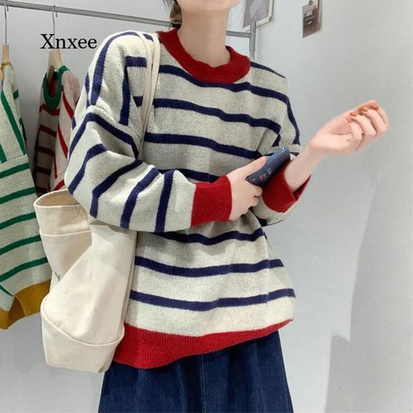 women's sweaters pullover ladies skin-friendly soft classic hit color striped round neck fresh street style sweater, White;black
women's sweaters pullover ladies skin-friendly soft classic hit color striped round neck fresh street style sweater, White;black