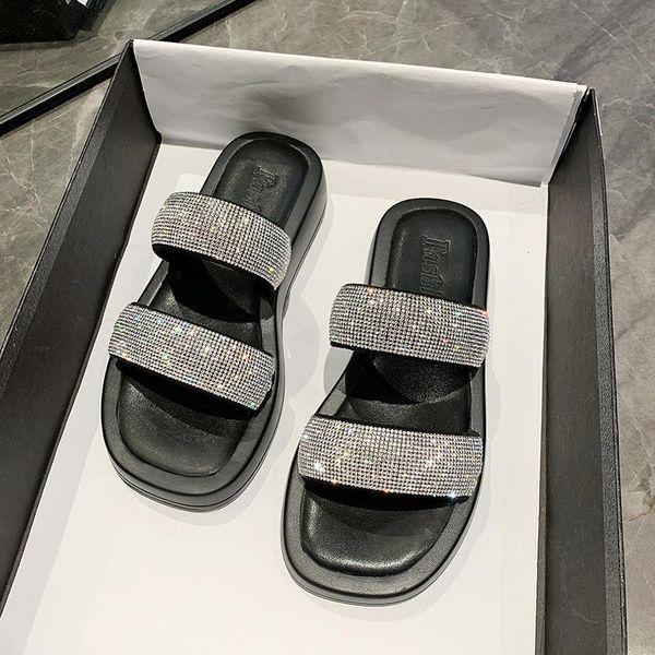 sandals women's shiny rhinestones summer thick-soled heightened slippers outdoor open-toed comfortable casual beach shoes, Black
sandals women's shiny rhinestones summer thick-soled heightened slippers outdoor open-toed comfortable casual beach shoes, Black