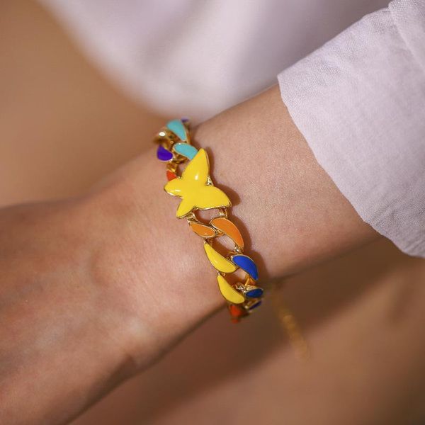 charm bracelets chic rainbow enamel butterfly pendant bracelet for women candy color wide chunky cuban chain funny accessories 2021, Golden;silver
charm bracelets chic rainbow enamel butterfly pendant bracelet for women candy color wide chunky cuban chain funny accessories 2021, Golden;silver