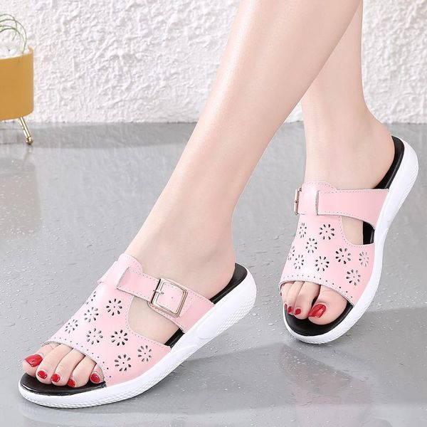 women's slippers sewing sweet hollow out flower cow leather wedge heel female flats buckles light soft antiskid shoes casual new, Black
women's slippers sewing sweet hollow out flower cow leather wedge heel female flats buckles light soft antiskid shoes casual new, Black