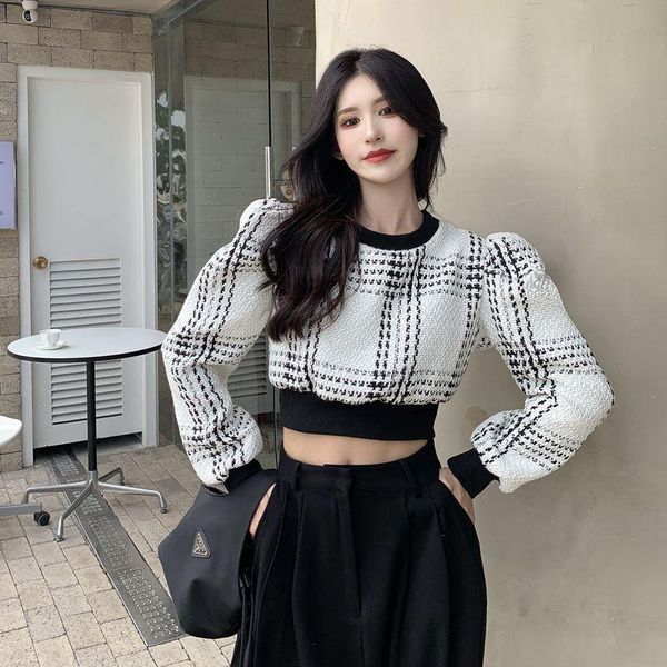 women's blouses & shirts autumn plaid o-neck puff sleeve knitted crop ins aesthetic clothes blusas de mujer blouse women korean fashion, White
women's blouses & shirts autumn plaid o-neck puff sleeve knitted crop ins aesthetic clothes blusas de mujer blouse women korean fashion, White