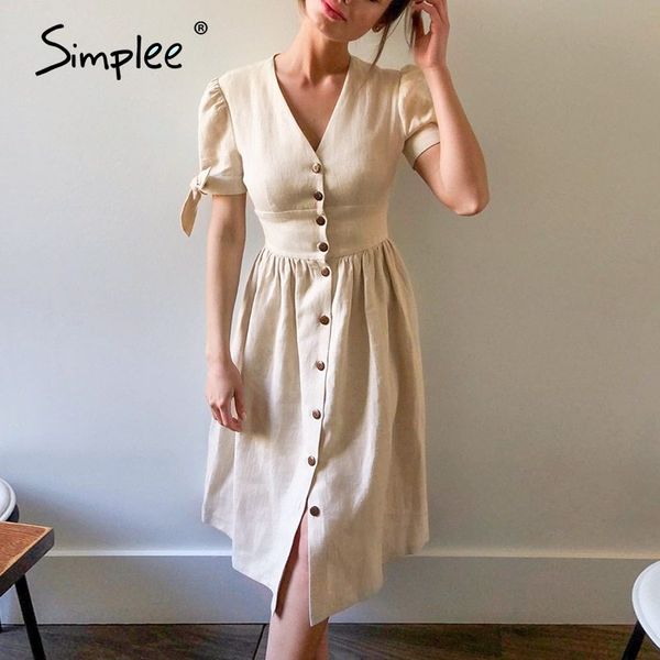 simplee v-neck cotton women summer dress elegant buttons puff sleeve female solid sundress office work ladies midi dresses 210302, Black;gray
simplee v-neck cotton women summer dress elegant buttons puff sleeve female solid sundress office work ladies midi dresses 210302, Black;gray