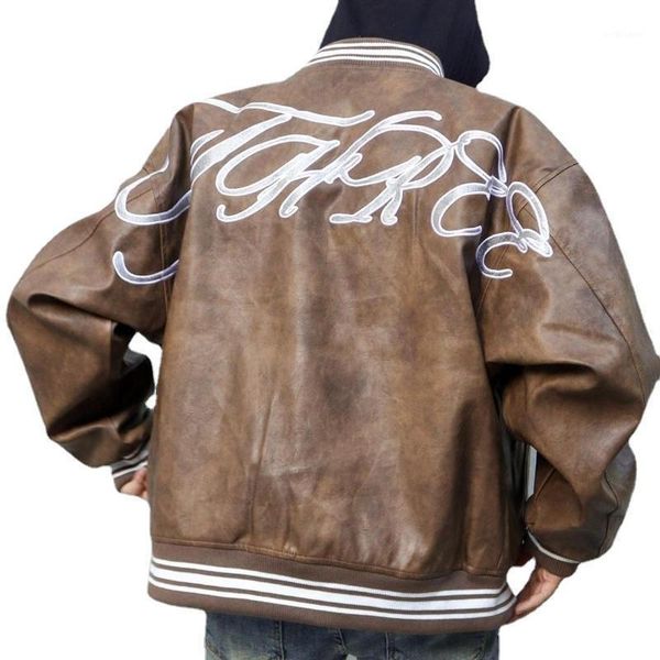 men's jackets trendy pu leather oversized baseball uniform jacket hip-hop streetwear retro texture embroidery font coat men, Black;brown
men's jackets trendy pu leather oversized baseball uniform jacket hip-hop streetwear retro texture embroidery font coat men, Black;brown