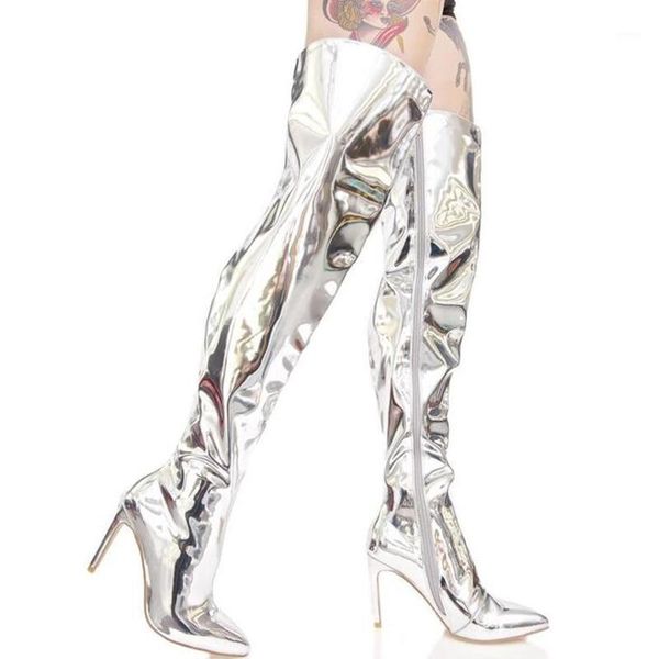 boots stage show over the knee silver mirror lacquer leather pointed high heels stiletto women's1, Black
boots stage show over the knee silver mirror lacquer leather pointed high heels stiletto women's1, Black