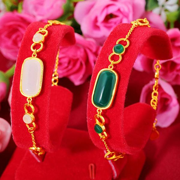link, chain fysl light yellow gold color geometric shape green and white agates link bracelet for women jewelry, Black
link, chain fysl light yellow gold color geometric shape green and white agates link bracelet for women jewelry, Black