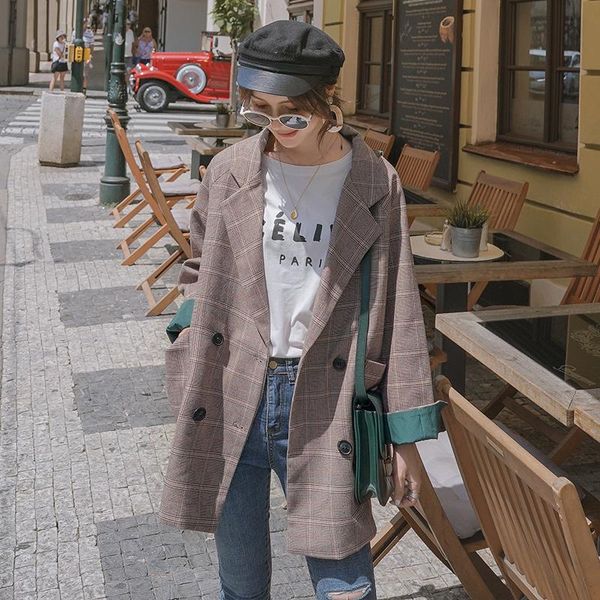 women's suits & blazers 2021 spring elegant series women blazer double breasted feminino coat brown plaid basic jacket office femme kor, White;black
women's suits & blazers 2021 spring elegant series women blazer double breasted feminino coat brown plaid basic jacket office femme kor, White;black