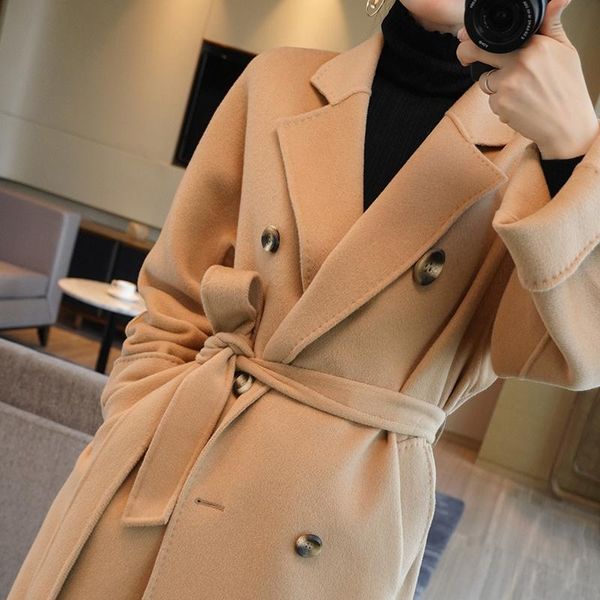 women's wool & blends 2021 high-end double-sided cashmere coat middle and long knee loose woolen cloth hepburn style, Black
women's wool & blends 2021 high-end double-sided cashmere coat middle and long knee loose woolen cloth hepburn style, Black