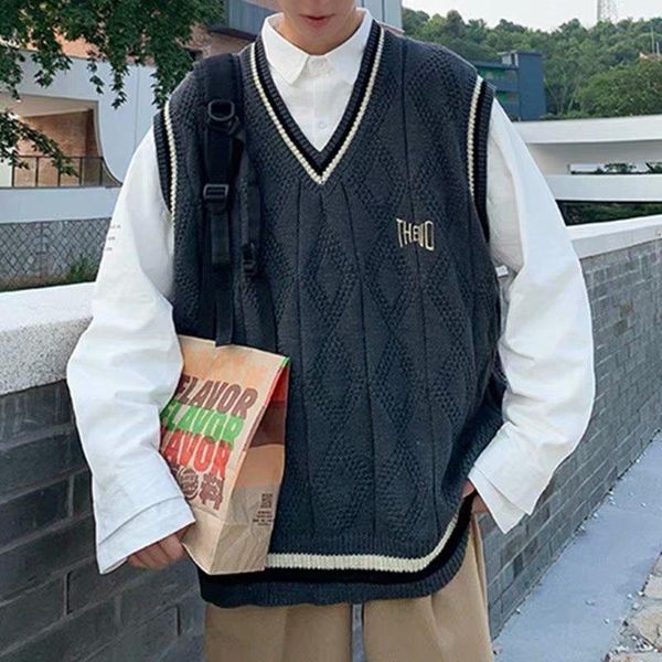 men's vests casual and loose round neck with rhomboid waistcoat sweater for men hong kong style knit trend, Black;white
men's vests casual and loose round neck with rhomboid waistcoat sweater for men hong kong style knit trend, Black;white