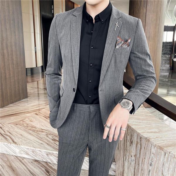 men's suits & blazers 2pieces jacket+pant fashion double stripes wedding dress korean slim fit suit men clothing business formal wear c, White;black
men's suits & blazers 2pieces jacket+pant fashion double stripes wedding dress korean slim fit suit men clothing business formal wear c, White;black