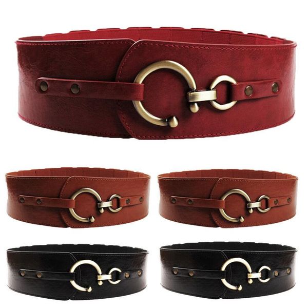 belts fashion belt wide waist for women lady vintage boho pu leather with metal round buckle waistband high elastic, Black;brown 
belts fashion belt wide waist for women lady vintage boho pu leather with metal round buckle waistband high elastic, Black;brown