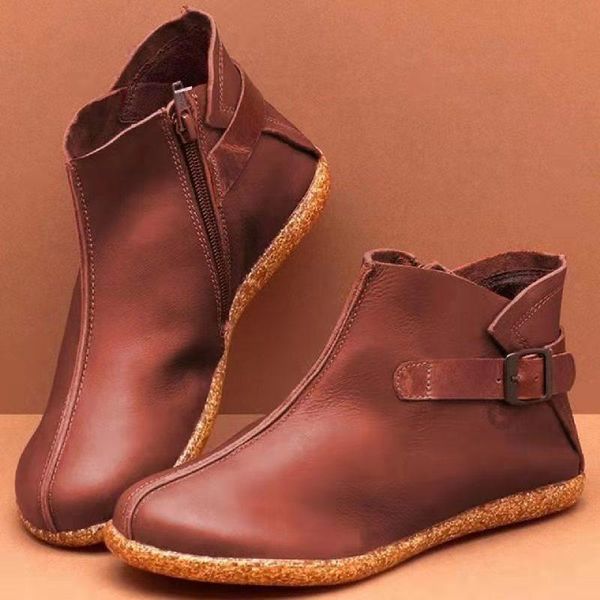 boots 2021 women casual flat leather retro buckle side zipper round toe shoe ankle zapatos mujer wram botas, Black
boots 2021 women casual flat leather retro buckle side zipper round toe shoe ankle zapatos mujer wram botas, Black
