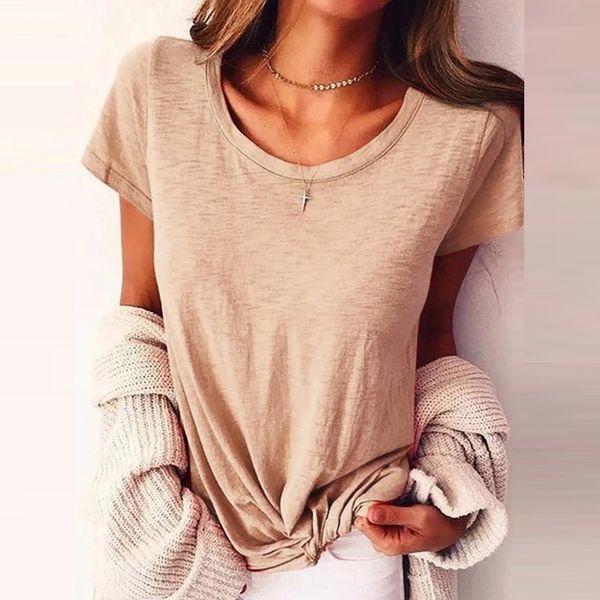 2021 new summer women single solid short sleeve tee shirts elegant round neck basic all-match female casual loose t-shirt streetwear hk, White
2021 new summer women single solid short sleeve tee shirts elegant round neck basic all-match female casual loose t-shirt streetwear hk, White