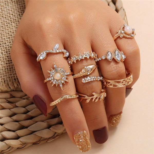cluster rings letapi 9 pcs/set gold color fashion snake leaf star geometric crystal finger ring set charm party wedding jewelry gift, Golden;silver
cluster rings letapi 9 pcs/set gold color fashion snake leaf star geometric crystal finger ring set charm party wedding jewelry gift, Golden;silver