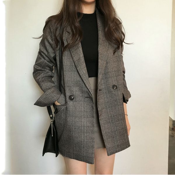 women's suits & blazers women autumn suit jacket plaid coat double breasted blazer mujer gray chaqueta casual veste femme manteau, White;black
women's suits & blazers women autumn suit jacket plaid coat double breasted blazer mujer gray chaqueta casual veste femme manteau, White;black