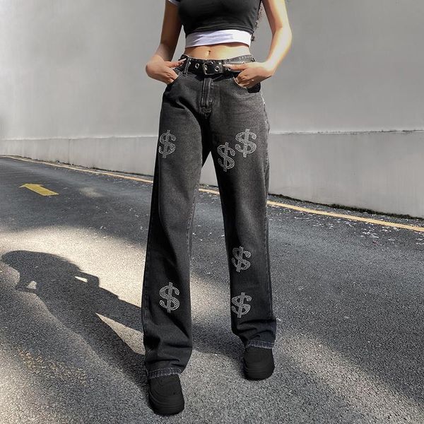 women's jeans women casual adults fashion rhinestone dollar sign pattern denim pants with pockets ladies loose high wait trousers stree, Blue
women's jeans women casual adults fashion rhinestone dollar sign pattern denim pants with pockets ladies loose high wait trousers stree, Blue