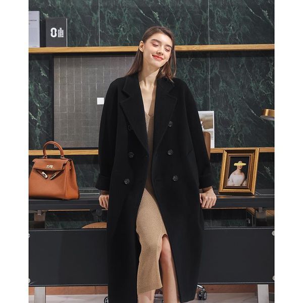 jacket women coat black woolen coat women autumn and winter loose below-the-knee veste manteau femme