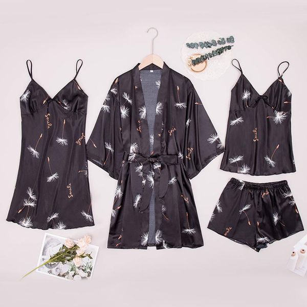 women's sleepwear spring and summer four-piece silk nightgown ladies v-neck hanging skirt home wear thin pajamas sp0026, Black;red
women's sleepwear spring and summer four-piece silk nightgown ladies v-neck hanging skirt home wear thin pajamas sp0026, Black;red