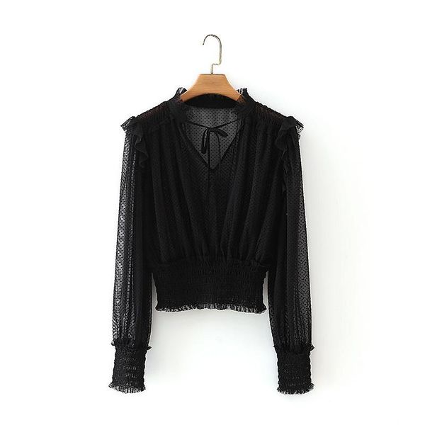 women's blouses & shirts puwd woman black mesh patchwork seethrough 2021 spring fashion ladies ruffles v neck female casual bow, White
women's blouses & shirts puwd woman black mesh patchwork seethrough 2021 spring fashion ladies ruffles v neck female casual bow, White