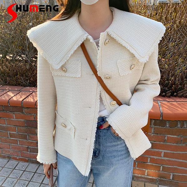 women's jackets 2021 autumn retro sailor collar long sleeve white for women loose single-breasted frayed stitching cardigan tweed coats, Black;brown
women's jackets 2021 autumn retro sailor collar long sleeve white for women loose single-breasted frayed stitching cardigan tweed coats, Black;brown