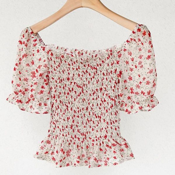 women's blouses & shirts 2021 summer chiffon blouse floral print slash neck short ruffles elegant elastic casual blusas mujer, White
women's blouses & shirts 2021 summer chiffon blouse floral print slash neck short ruffles elegant elastic casual blusas mujer, White