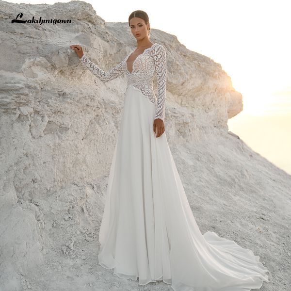 new long sleeves boho wedding es 2021 v neck lace chiffon beach bridal gown robe de mariee hya7, White
new long sleeves boho wedding es 2021 v neck lace chiffon beach bridal gown robe de mariee hya7, White