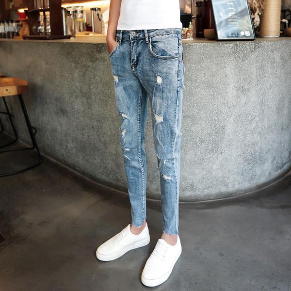 men's jeans wholesale 2021 fashion teenagers pencil pants small feet ripped ankle tight social spirit guy beggar, Blue
men's jeans wholesale 2021 fashion teenagers pencil pants small feet ripped ankle tight social spirit guy beggar, Blue