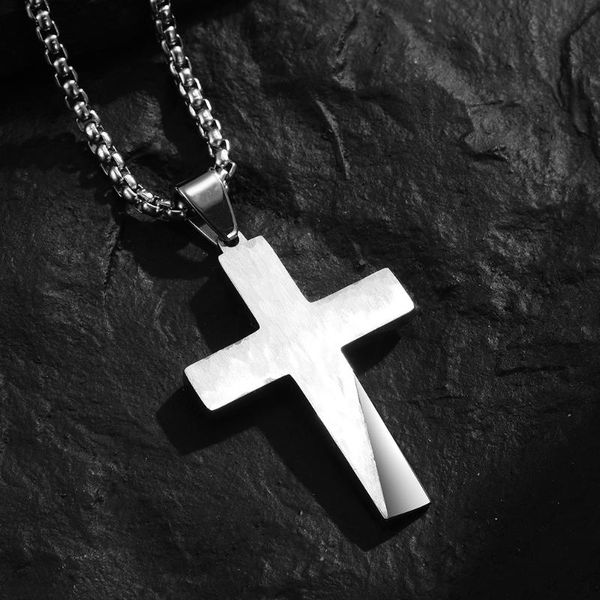 pendant necklaces european and american fashion temperament titanium steel inclined edge random sand cross stainless necklace, Silver
pendant necklaces european and american fashion temperament titanium steel inclined edge random sand cross stainless necklace, Silver