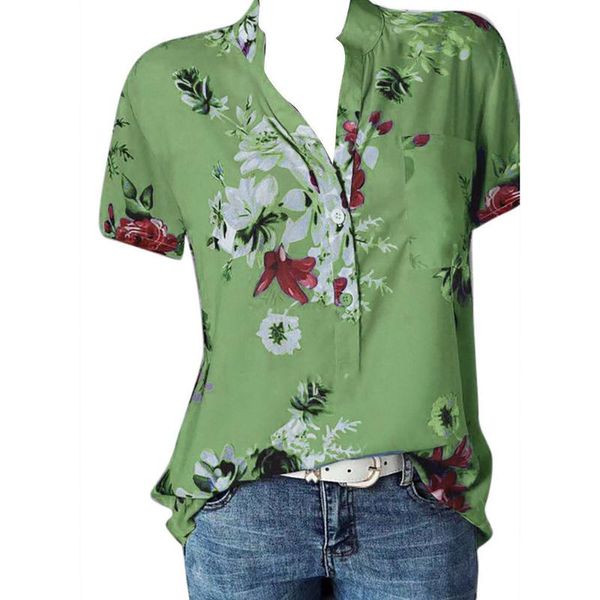 women's blouses & shirts blouse green print pocket large size short sleeve shirt relax roupas women manches courtes femmes, White
women's blouses & shirts blouse green print pocket large size short sleeve shirt relax roupas women manches courtes femmes, White