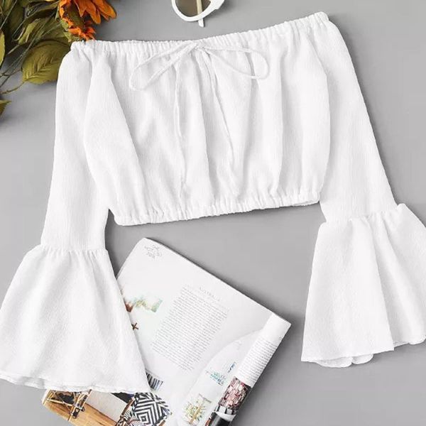 women fashion summer off shoulder corpped chiffon blouses long flare sleeve ladies white blouse beach shirts mujer
women fashion summer off shoulder corpped chiffon blouses long flare sleeve ladies white blouse beach shirts mujer