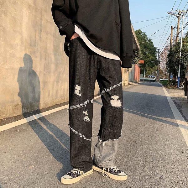 men's jeans men baggy for 2021 loose denim trousers male black ripped patchwork korean streetwear spliced, Blue
men's jeans men baggy for 2021 loose denim trousers male black ripped patchwork korean streetwear spliced, Blue