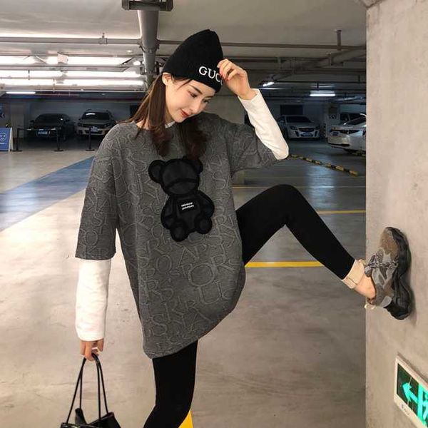 women's t-shirt easygarment spring summer thick loose for women bear embroidery hip hop korean style casual top, White
women's t-shirt easygarment spring summer thick loose for women bear embroidery hip hop korean style casual top, White