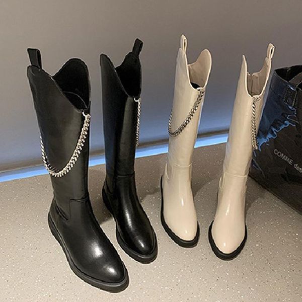 boots women's pointed toe metal chain fashion ladies knee high platorm pu leather solid female shoes comfort 2021, Black
boots women's pointed toe metal chain fashion ladies knee high platorm pu leather solid female shoes comfort 2021, Black