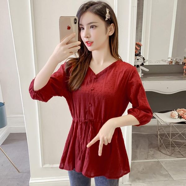 women's blouses & shirts summer women half sleeve female v neck clothing lace up waist, White
women's blouses & shirts summer women half sleeve female v neck clothing lace up waist, White