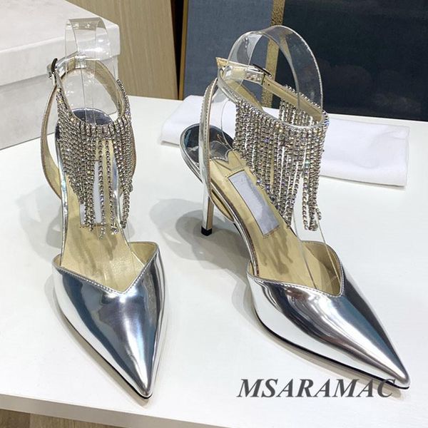 sandals crystal chain silver nappa high heel leather pointed toe belt buckle party shoes ladies all-match dress, Black
sandals crystal chain silver nappa high heel leather pointed toe belt buckle party shoes ladies all-match dress, Black