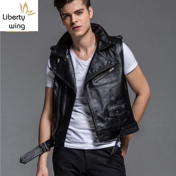 men's leather & faux luxury cow genuine mens moto biker sleeveless jacket slim fit lapel collar windbreaker vest buckle punk coats, Black
men's leather & faux luxury cow genuine mens moto biker sleeveless jacket slim fit lapel collar windbreaker vest buckle punk coats, Black