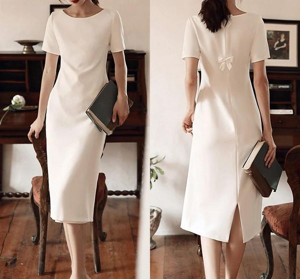 2021 new elegant white jewel short sleeve tea length formal evening dres sheath satin prom party gown bow graduation vestidos de noiva uri0, Black;red
2021 new elegant white jewel short sleeve tea length formal evening dres sheath satin prom party gown bow graduation vestidos de noiva uri0, Black;red