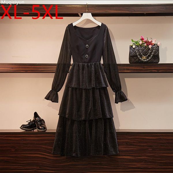 casual dresses xl-5xl plus size 2021 autumn elegant women's flare long sleeves patchwork layered dress female oversize s042, Black;gray
casual dresses xl-5xl plus size 2021 autumn elegant women's flare long sleeves patchwork layered dress female oversize s042, Black;gray