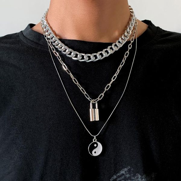 pendant necklaces shixin punk layered chunky chain tai chi necklace for men women hip hop padlock set on neck 2021 jewelry gifts, Silver
pendant necklaces shixin punk layered chunky chain tai chi necklace for men women hip hop padlock set on neck 2021 jewelry gifts, Silver