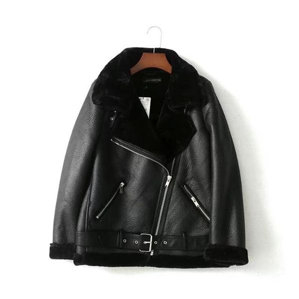 women's leather & faux integrated wind winter fashion thickened warm coat motorcycle version of lapel fur woman, Black
women's leather & faux integrated wind winter fashion thickened warm coat motorcycle version of lapel fur woman, Black