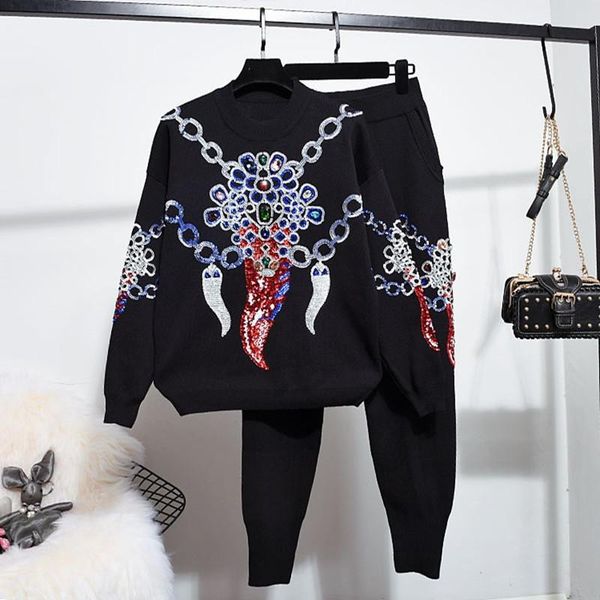 women's two piece pants autumn winter knitwear set women sequin colorful beads loose long sleeve knit sweater ol outfits female, White
women's two piece pants autumn winter knitwear set women sequin colorful beads loose long sleeve knit sweater ol outfits female, White