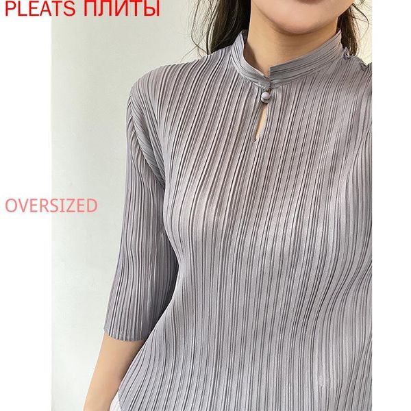 women's t-shirt miyake pleated five-point sleeves 2021 retro temperament stand-up collar one-button bottoming shirt, White
women's t-shirt miyake pleated five-point sleeves 2021 retro temperament stand-up collar one-button bottoming shirt, White