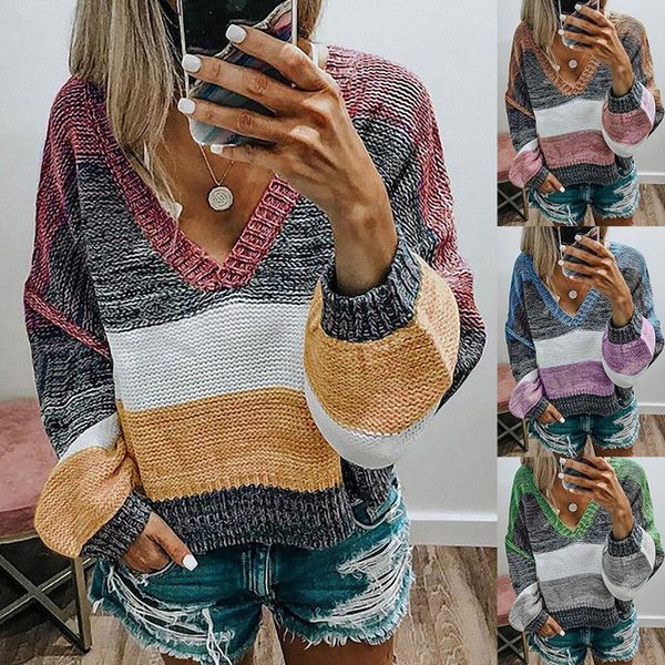 women's sweaters fashion v neck striped patchwork sleeve knit sweater women loose pullover fall and pullovers, White;black
women's sweaters fashion v neck striped patchwork sleeve knit sweater women loose pullover fall and pullovers, White;black