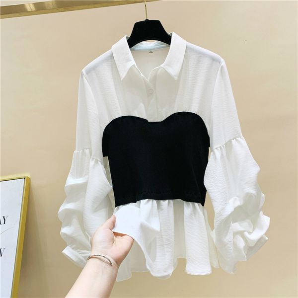 2021 autumn and winter new women knitted knitting contrast puff sleeve long korean shirt chic lady blouse cesc, Black
2021 autumn and winter new women knitted knitting contrast puff sleeve long korean shirt chic lady blouse cesc, Black