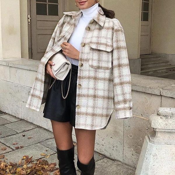 women's wool & blends 2021 autumn and winter fashion woolen coat women loose casual check pattern ladies lapel warm top, Black
women's wool & blends 2021 autumn and winter fashion woolen coat women loose casual check pattern ladies lapel warm top, Black