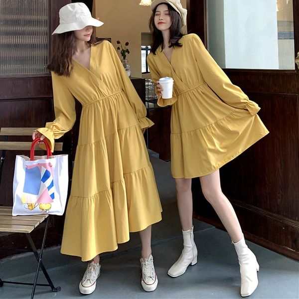 casual dresses leisure solid v neck long sleeve vestidos 2021 a line all match robe elegant high waist draped design woman dress, Black;gray
casual dresses leisure solid v neck long sleeve vestidos 2021 a line all match robe elegant high waist draped design woman dress, Black;gray