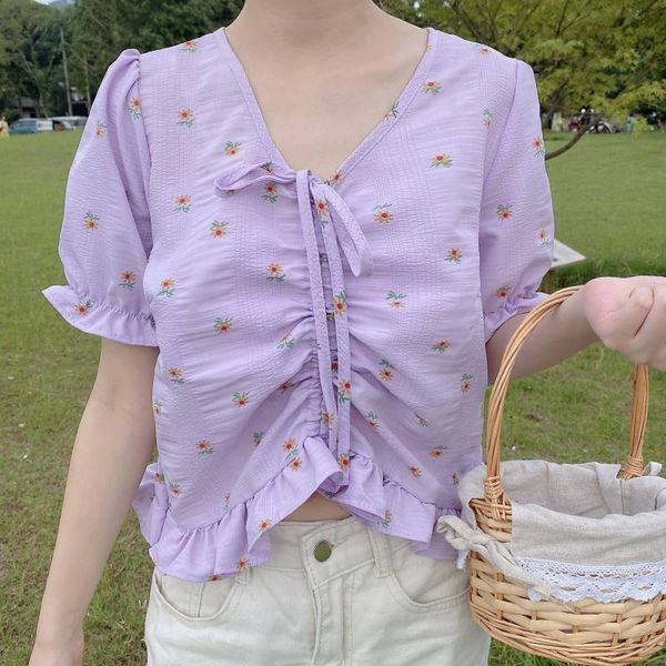 women's blouses & shirts japanese sweet girl v-neck drawstring ruffled little daisy print short paragraph puff sleeve shirt female summ, White
women's blouses & shirts japanese sweet girl v-neck drawstring ruffled little daisy print short paragraph puff sleeve shirt female summ, White