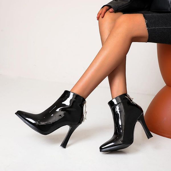 boots 2021 patent leather zipper autumn winter ankle thin high heel fashion pointed toe women shoes size 34-48, Black
boots 2021 patent leather zipper autumn winter ankle thin high heel fashion pointed toe women shoes size 34-48, Black