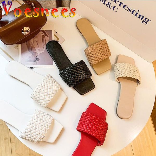 slippers voesnees women's shoes 2021 summer woven sandals fashion solid color square toe slides female flat outer, Black
slippers voesnees women's shoes 2021 summer woven sandals fashion solid color square toe slides female flat outer, Black