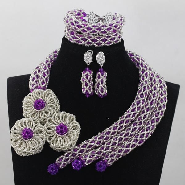 earrings & necklace african crystal wedding beads jewelry set purple/fushia pink handmade bridemaid anj103, Silver
earrings & necklace african crystal wedding beads jewelry set purple/fushia pink handmade bridemaid anj103, Silver