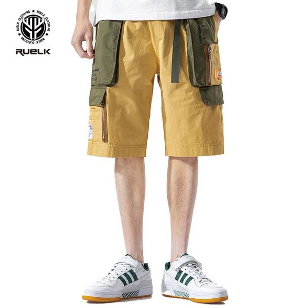 men's shorts ruelk 2021 summer fashion japanese product overalls men casual loose color matching 5 five-point pants, White;black 
men's shorts ruelk 2021 summer fashion japanese product overalls men casual loose color matching 5 five-point pants, White;black